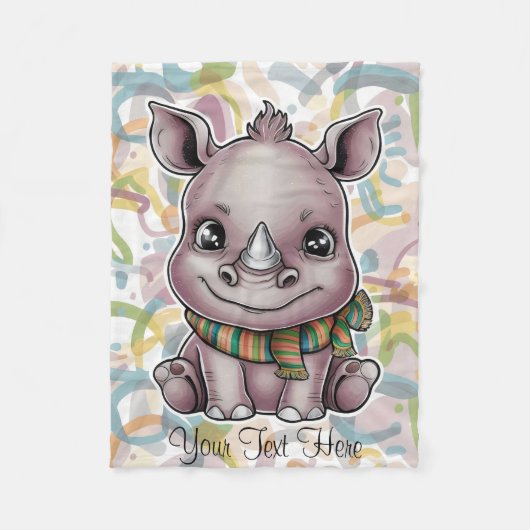 かわいいベビーRhinoの漫画のパーソナライズ名 フリースブランケット (正面)