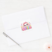 かわいいベラうさぎの名前 パステルピンクの花 スクエアシール (封筒)