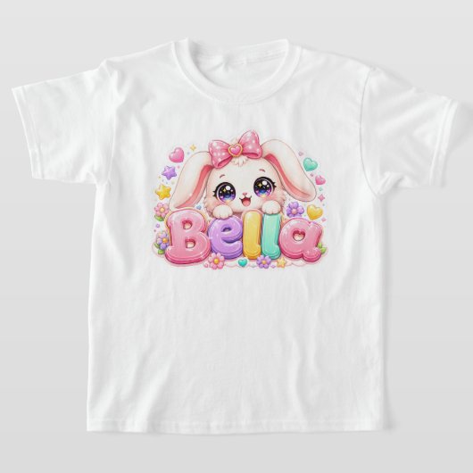 かわいいベラうさぎの名前 パステルピンクの花 Tシャツ (レイダウン)