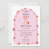 かわいいベリーの最初の誕生日の波打ち 招待状 (正面)