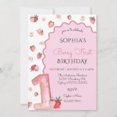 かわいいベリーウェーブファースト1歳の誕生日 招待状 (正面)