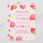 かわいいベリースイートストロベリーの誕生日 招待状 (正面/裏面)