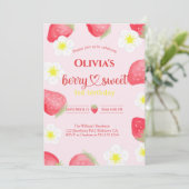 かわいいベリースイートストロベリーバースデーパーティー 招待状 (スタンド正面)