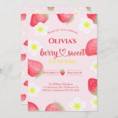 かわいいベリースイートストロベリーバースデーパーティー 招待状 (正面/裏面)