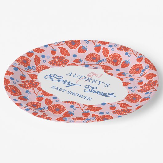 かわいいベリースイートストロベリーブルーベリーベビーシャワー ペーパープレート (アングル)