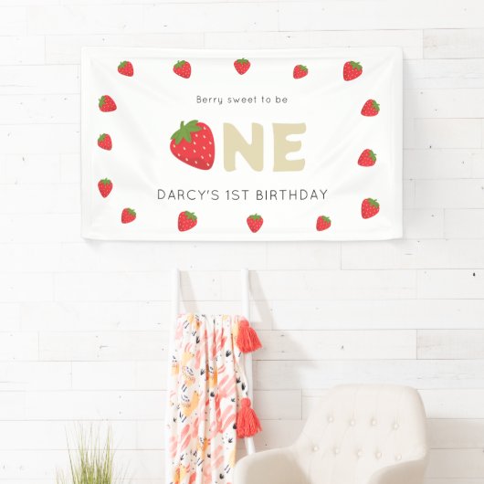 かわいいベリースウィートミニマル1歳の誕生日 横断幕 (インサイチュ)