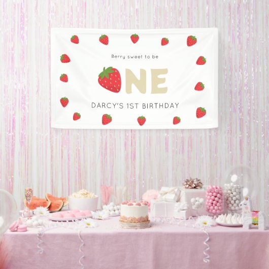 かわいいベリースウィートミニマル1歳の誕生日 横断幕 (パーティー)