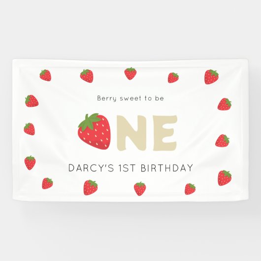 かわいいベリースウィートミニマル1歳の誕生日 横断幕 (横)