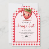 かわいいベリーファーストパーソナライズされたガールズ1st誕生日 招待状 (正面)