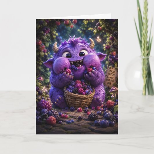 かわいいベリー泥棒のモンスター ファンタジーな森の芸術 カード (正面)