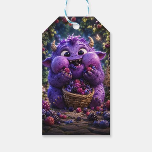 かわいいベリー泥棒のモンスター ファンタジーな森の芸術 ギフトタグ (正面)