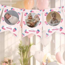 かわいいベリー1歳の誕生日12ヶ月の写真マイルストーン バンティングフラッグ