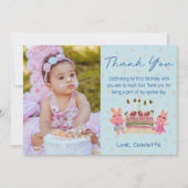 かわいいベリー スウィート ウサギ | 青い誕生日写真 サンキューカード (正面)