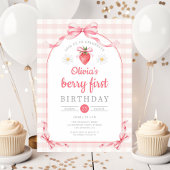 かわいいベリー 初めての女の子の1歳の誕生日 招待状
