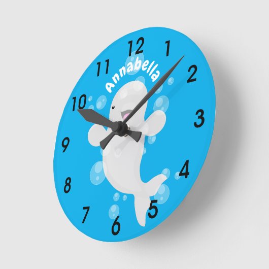 かわいいベルガクジラバブル漫画イラストレーション ラウンド壁時計 (傾斜)