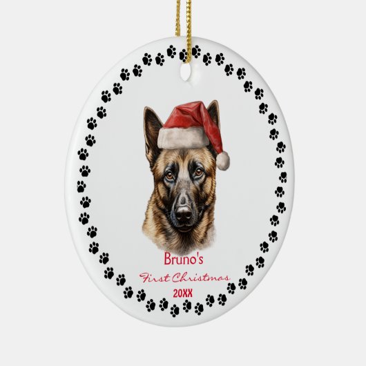 かわいいベルギーマリノイスドッグサンタハットポーペンシルアート セラミックオーナメント (右)