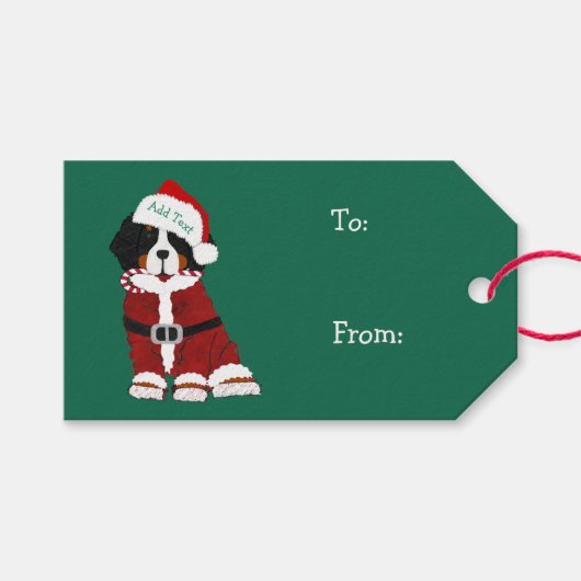かわいいベルネーズマウンテンドッグサンタポーズ ギフトタグ (正面(横))