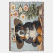 かわいいベルネーゼ山犬の帽子と花 スローブランケット (正面縦)