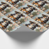 かわいいベルネーゼ山犬の帽子と花 ラッピングペーパー (角)