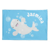 かわいいベルーガのクジラの泡の漫画イラストレーションファイル 枕カバー (裏面)