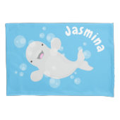 かわいいベルーガのクジラの泡の漫画イラストレーションファイル 枕カバー (正面)