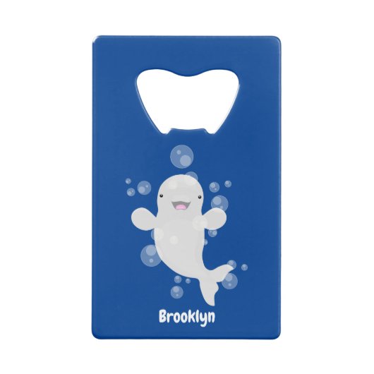 かわいいベルーガの泡の漫画イラストレーション クレジットカード栓抜き (正面)