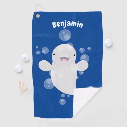 かわいいベルーガの泡の漫画イラストレーション ゴルフタオル (インサイチュ)