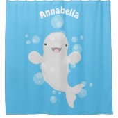 かわいいベルーガの泡の漫画イラストレーション シャワーカーテン (正面)