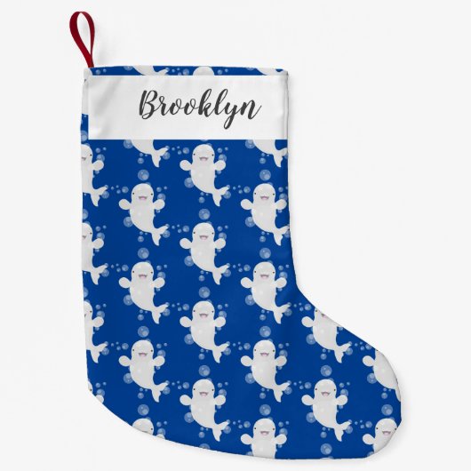 かわいいベルーガの泡の漫画イラストレーション スモールクリスマスストッキング (正面)