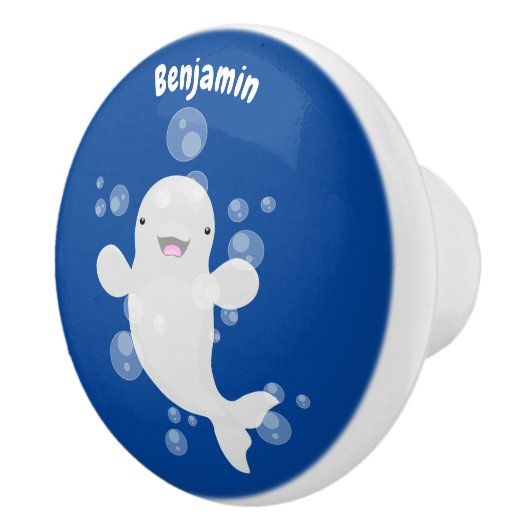 かわいいベルーガの泡の漫画イラストレーション セラミックノブ (右)