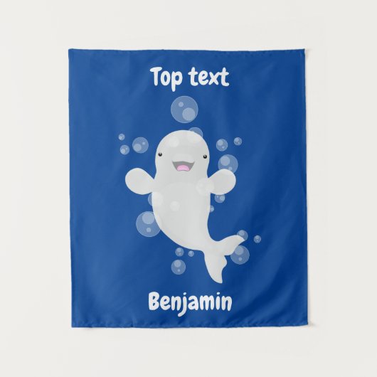 かわいいベルーガの泡の漫画イラストレーション タペストリー (正面)