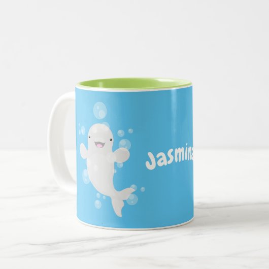 かわいいベルーガの泡の漫画イラストレーション ツートーンマグカップ (正面左)