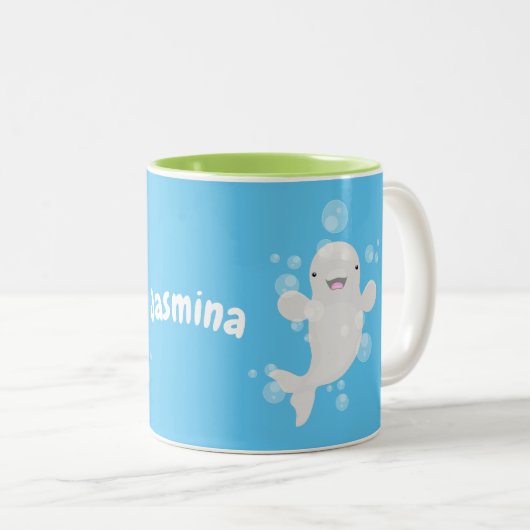 かわいいベルーガの泡の漫画イラストレーション ツートーンマグカップ (正面右)