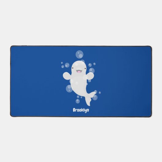 かわいいベルーガの泡の漫画イラストレーション デスクマット (正面)