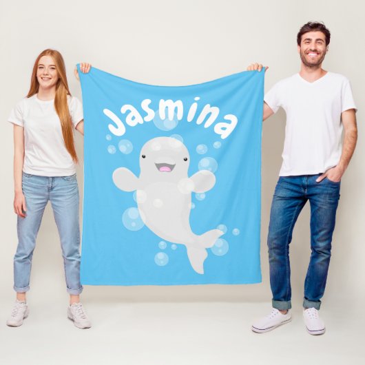 かわいいベルーガの泡の漫画イラストレーション フリースブランケット (インサイチュ)