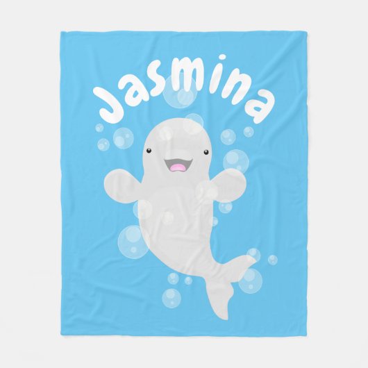 かわいいベルーガの泡の漫画イラストレーション フリースブランケット (正面)