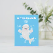 かわいいベルーガの泡の漫画イラストレーション ポストカード (スタンド正面)