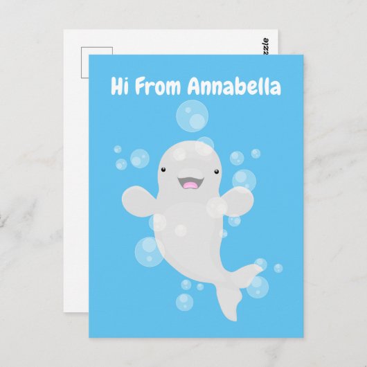 かわいいベルーガの泡の漫画イラストレーション ポストカード (正面/裏面)