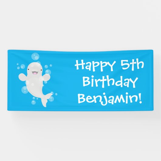 かわいいベルーガの泡の漫画イラストレーション 横断幕 (横)