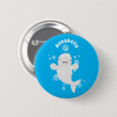 かわいいベルーガの泡の漫画イラストレーション 缶バッジ (正面&裏面)