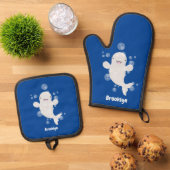 かわいいベルーガの泡の漫画イラストレーション 鍋つかみ&鍋敷きセット (トップダウン)