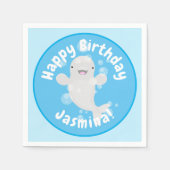 かわいいベルーガパーソナライズされたクジラの誕生日 スタンダードカクテルナプキン (正面)