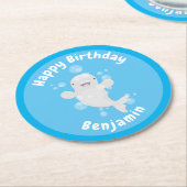 かわいいベルーガパーソナライズされたクジラの誕生日 ラウンドペーパーコースター (アングル)