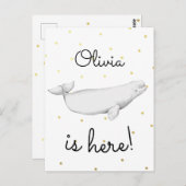 かわいいベルーガ生まれたばかりのクジラベビー誕生のお知らせ ポストカード (正面/裏面)