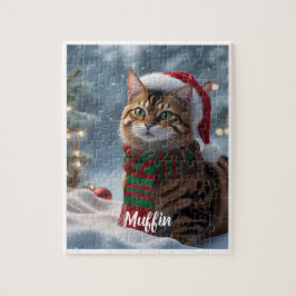 かわいいベンガルキャットのクリスマスパーソナライズド ジグソーパズル