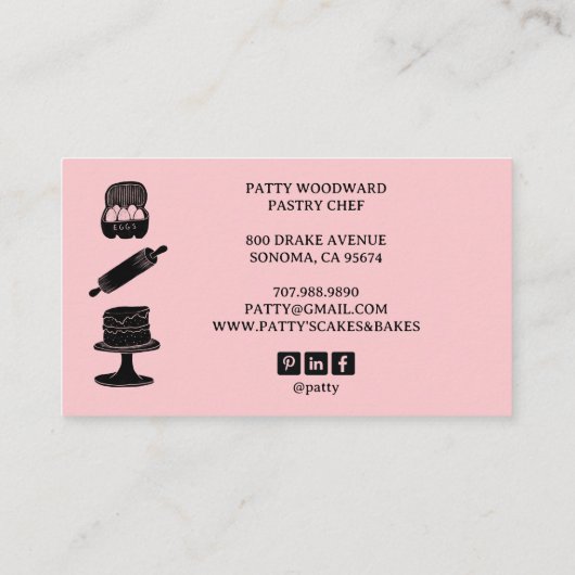 かわいいベーカーのシェフベーキング器ほこりっぽいピンク 名刺 (裏面)