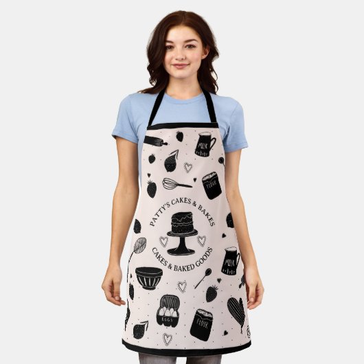 かわいいベーカーのシェフベーキング器ピンクブラック エプロン (着用した状態)