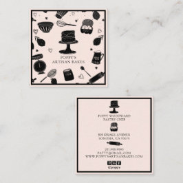 かわいいベーカーのシェフベーキング器ピンクブラック スクエア名刺