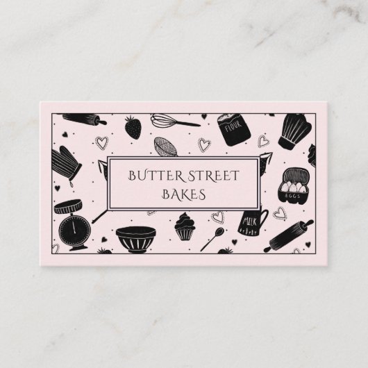 かわいいベーカーのシェフベーキング器ピンクブラック 名刺 (正面)