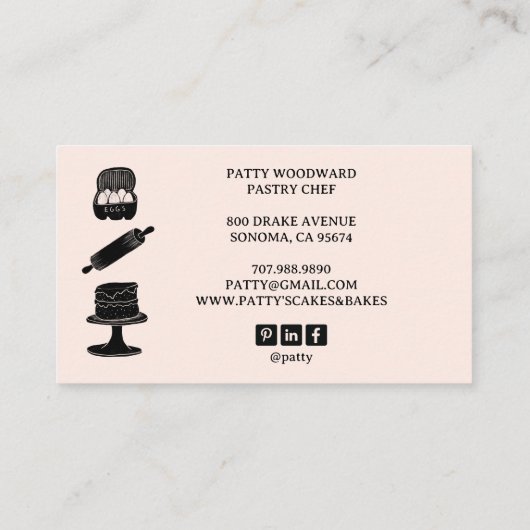 かわいいベーカーのシェフベーキング器ピンクブラック 名刺 (裏面)